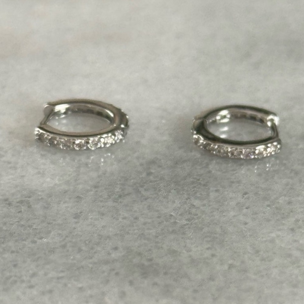 Sterling Silver Crystal Pave Small Mini Hoop Earrings 

Brand New